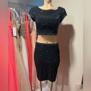 Jovani 2 Piece Black and Navy Gown with Open Back. Size 8.